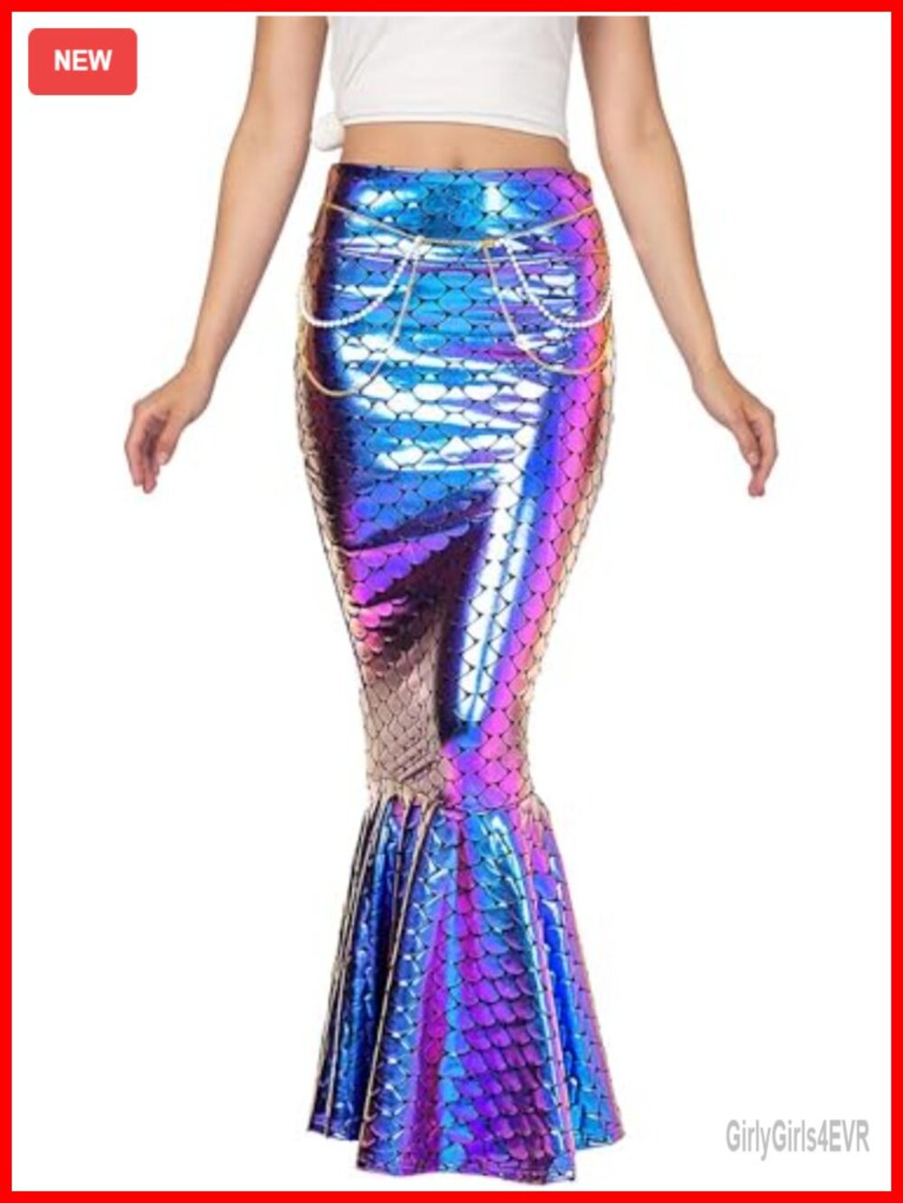 Mermaid Maxi Skirt Metallic Hologram Scale Print Polyester